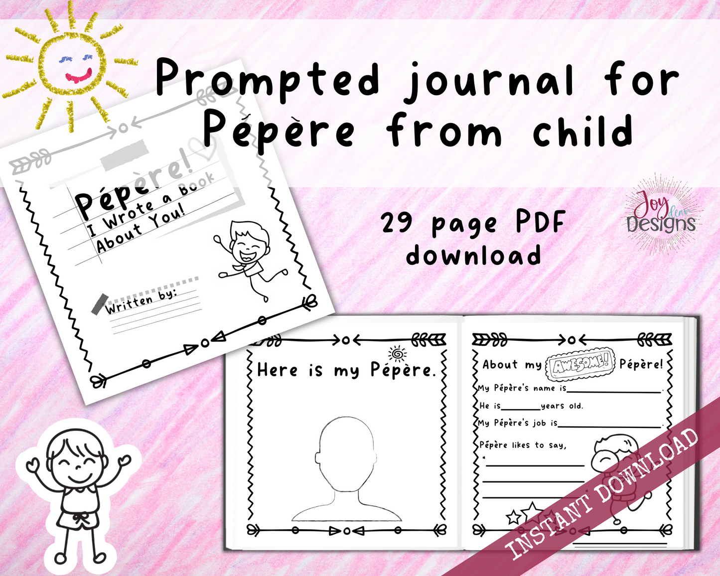 Pepere! I Wrote a Book About You! Instant Download, Printable Fill in the Blank Pages With Prompts for Kids to Fill in for Their Pepere