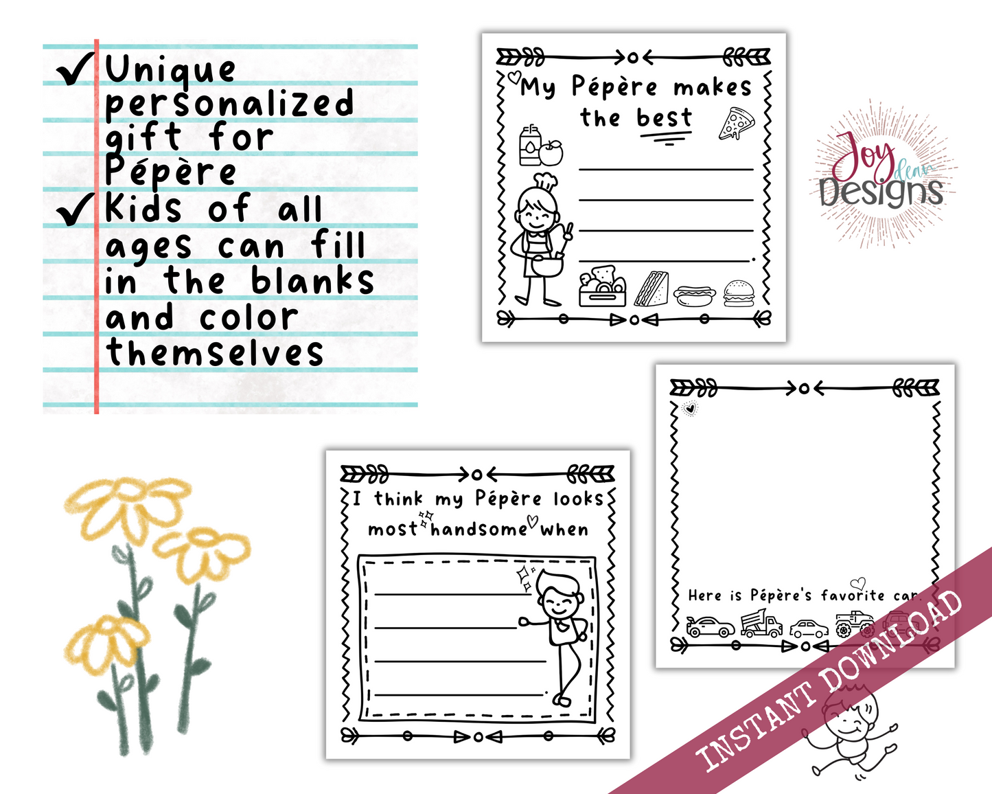 Pepere! I Wrote a Book About You! Instant Download, Printable Fill in the Blank Pages With Prompts for Kids to Fill in for Their Pepere