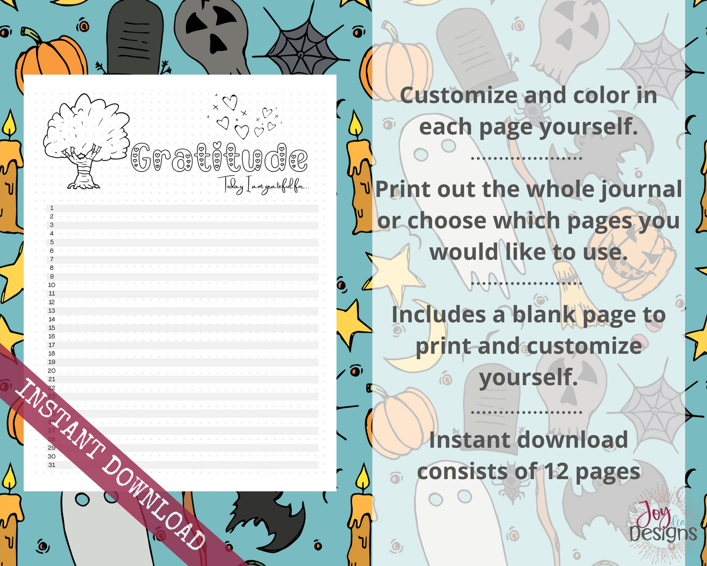 October Pre-Made Bullet Dotted Journal Pages Instant Download Printable Planner Undated