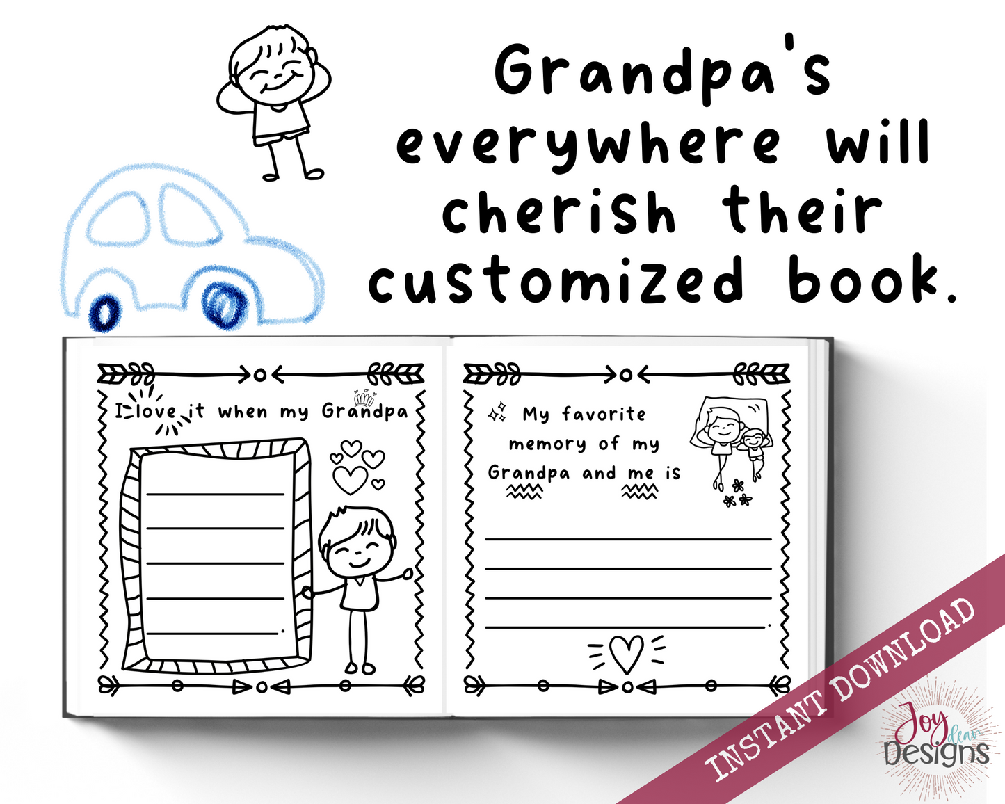 Grandpa! I Wrote a Book About You! Instant Download Printable Fill in the Blank Pages With Prompts for Kids to Fill in for Their Grandfather
