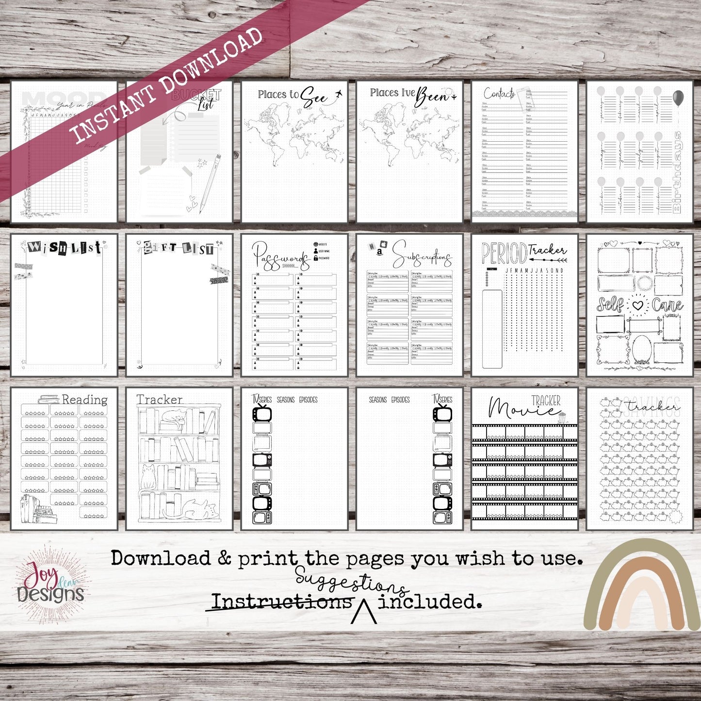 The Elegant: PreMade Bullet Dotted Journal Planner Pages, Instant Download Printable Dotted Planner, Weekly Bujo Inserts Template PDF 2 Sizes