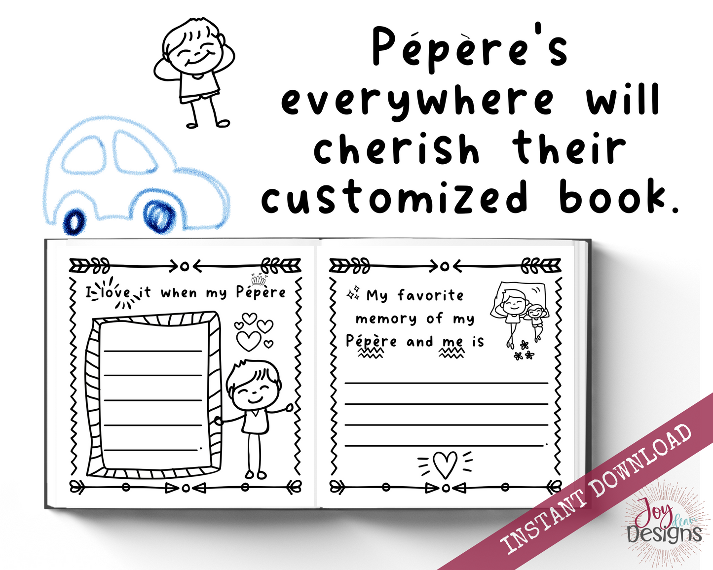 Pepere! I Wrote a Book About You! Instant Download, Printable Fill in the Blank Pages With Prompts for Kids to Fill in for Their Pepere