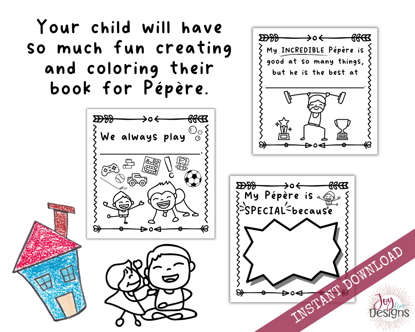 Pepere! I Wrote a Book About You! Instant Download, Printable Fill in the Blank Pages With Prompts for Kids to Fill in for Their Pepere