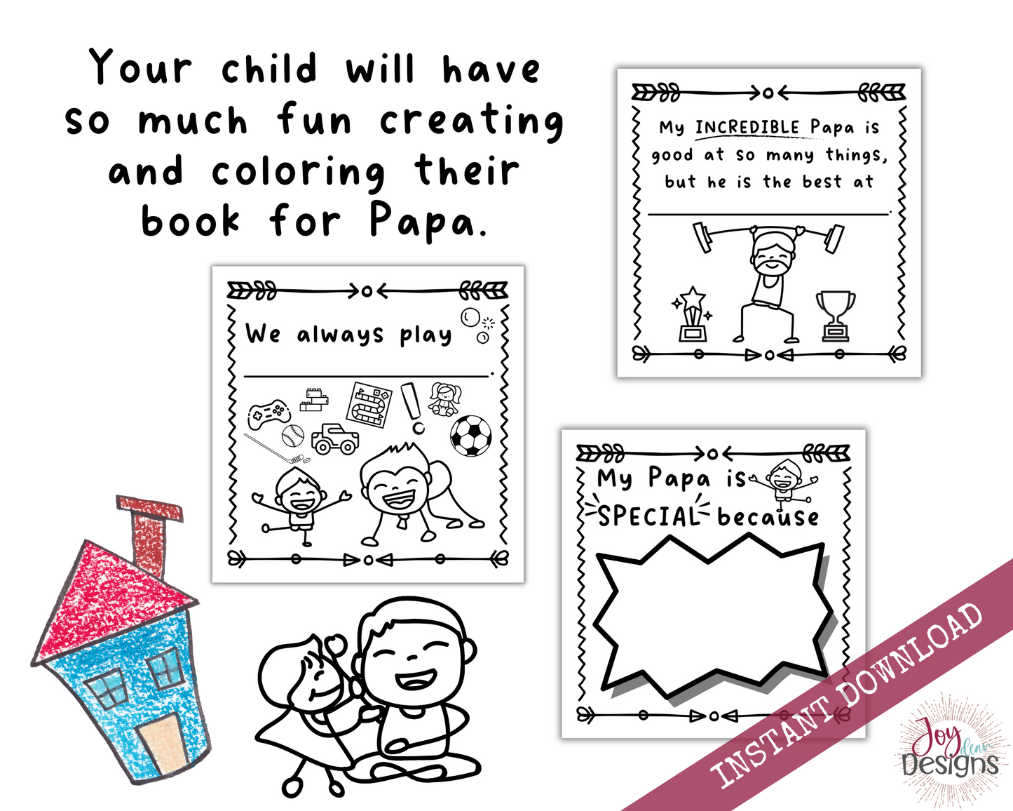 Papa! I Wrote a Book About You! Instant Download, Printable Fill in the Blank Pages With Prompts for Kids to Fill in for Their Papa