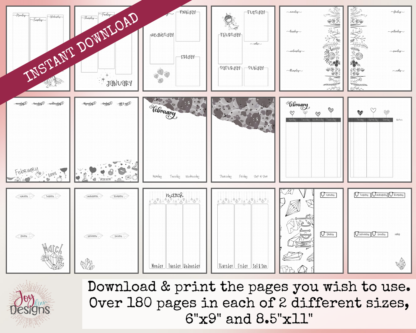 PreMade Weekly Planner Printable Bullet Dotted Journal Pages | Instant Download Printable Planner | Weekly Bujo Inserts Template PDF 2 Sizes