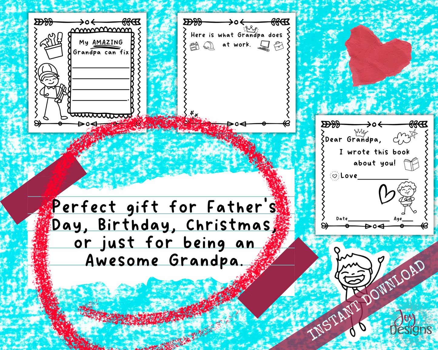 Grandpa! I Wrote a Book About You! Instant Download Printable Fill in the Blank Pages With Prompts for Kids to Fill in for Their Grandfather