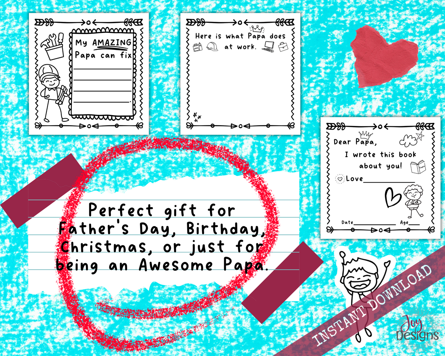 Papa! I Wrote a Book About You! Instant Download, Printable Fill in the Blank Pages With Prompts for Kids to Fill in for Their Papa