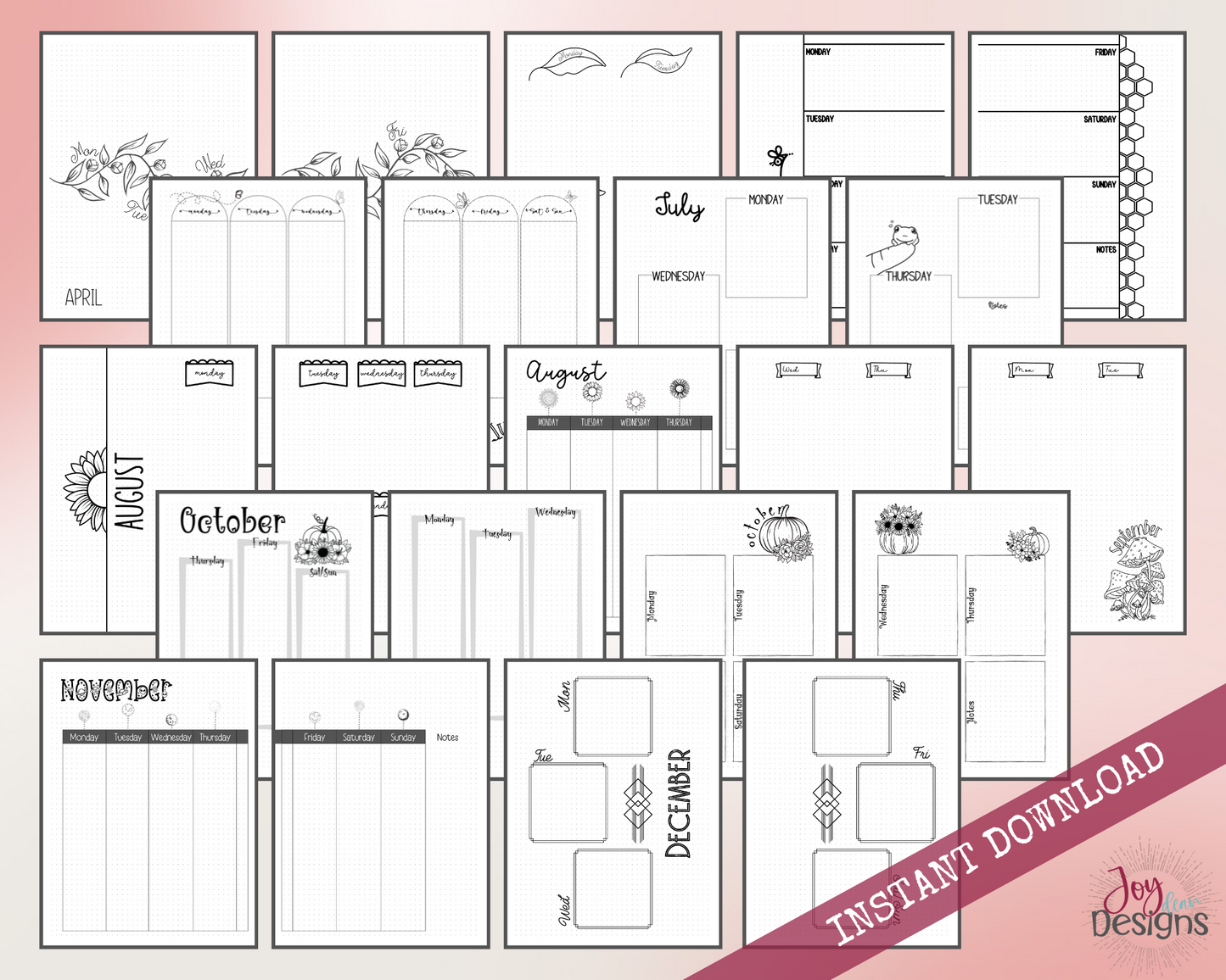 PreMade Weekly Planner Printable Bullet Dotted Journal Pages | Instant Download Printable Planner | Weekly Bujo Inserts Template PDF 2 Sizes