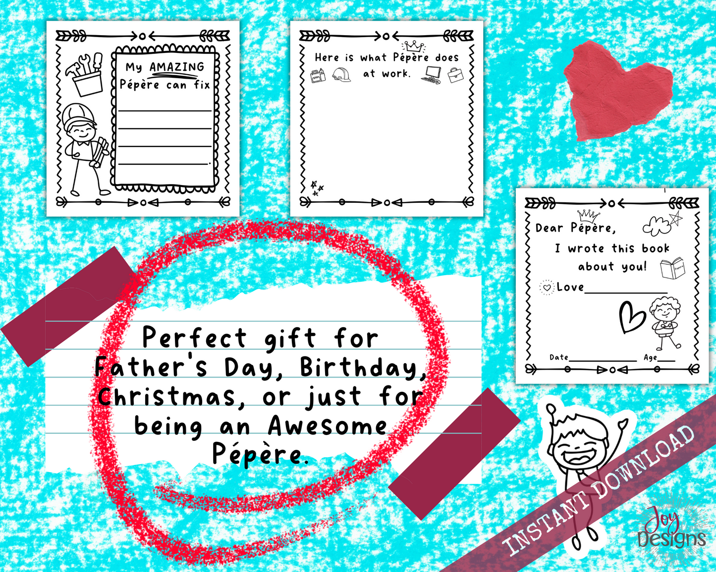 Pepere! I Wrote a Book About You! Instant Download, Printable Fill in the Blank Pages With Prompts for Kids to Fill in for Their Pepere