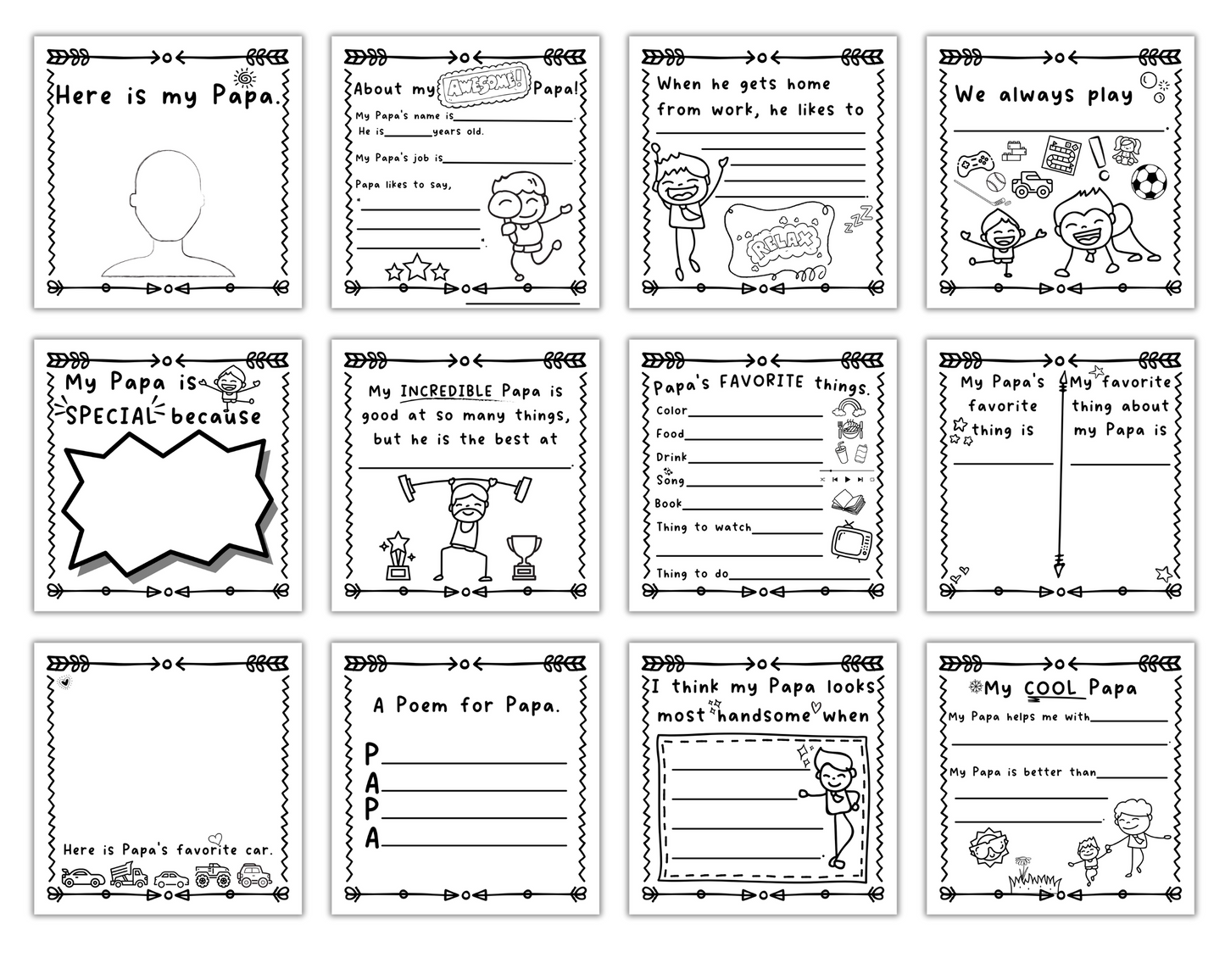 Papa! I Wrote a Book About You! Instant Download, Printable Fill in the Blank Pages With Prompts for Kids to Fill in for Their Papa
