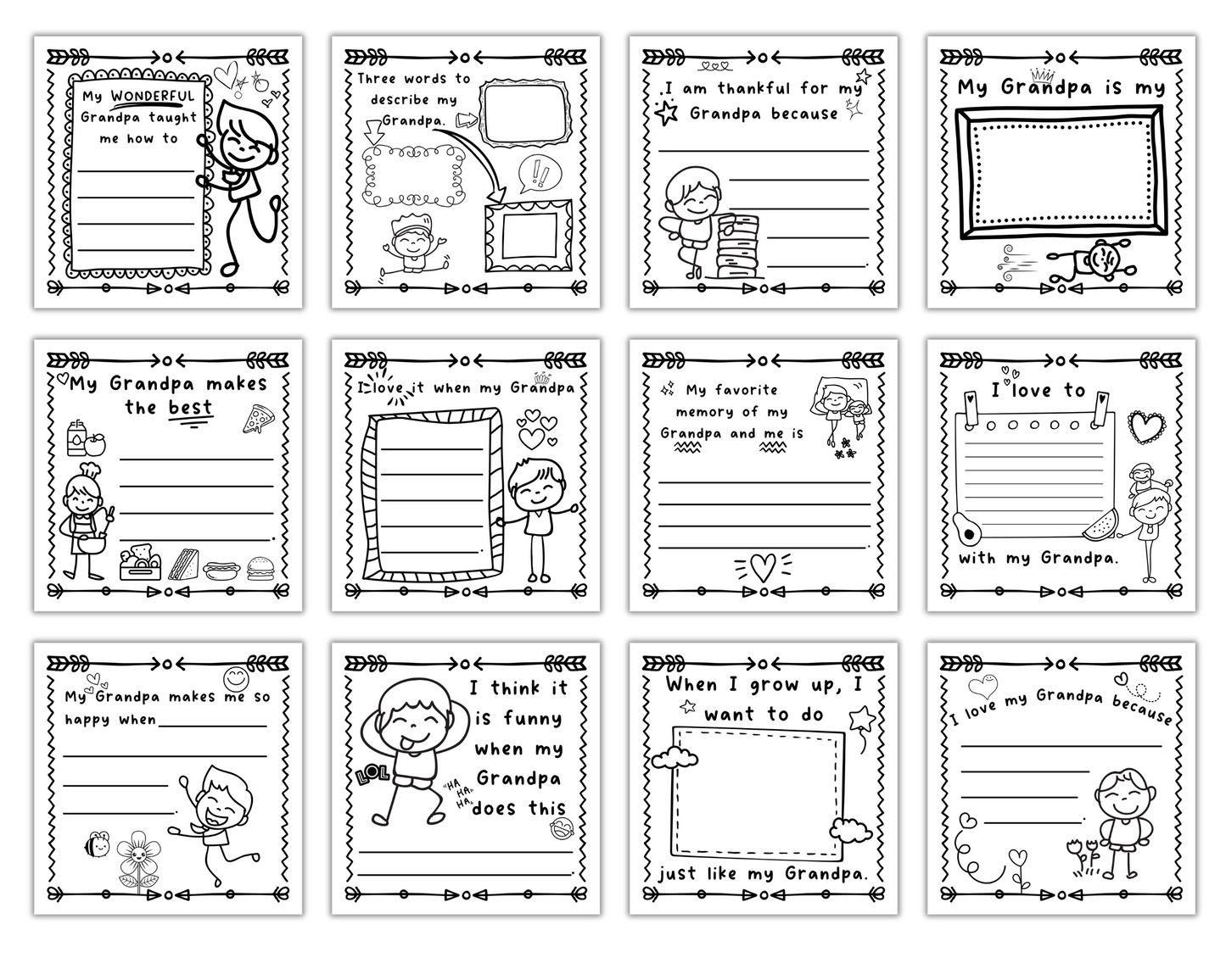 Grandpa! I Wrote a Book About You! Instant Download Printable Fill in the Blank Pages With Prompts for Kids to Fill in for Their Grandfather