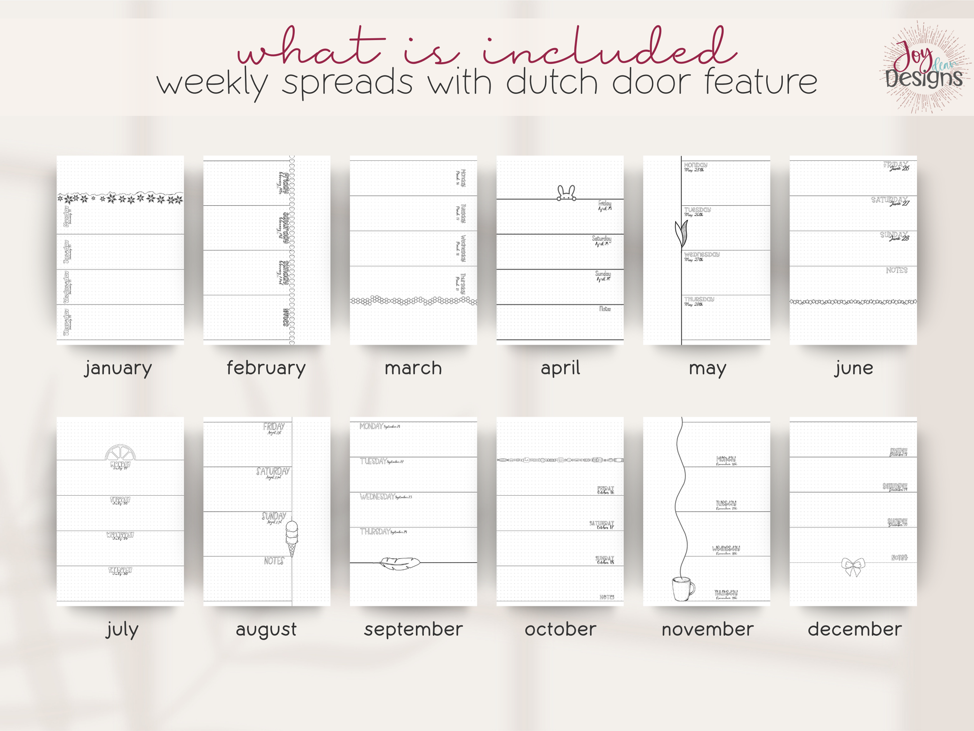 aesthetic bullet journal download pdf 2026 premade dotted planner digital bujo creative planner for women mental health tracking anxiety mood water sleep habit logs monthly themes winter valentines bees easter plants space citrus ice cream owls halloween coffee christmas printable journal in four sizes 6x9 US Letter A4 A5 coloring pages dutch door layouts bleed proof style organization self care routine gift idea
