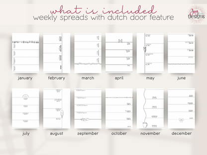 aesthetic bullet journal download pdf 2026 premade dotted planner digital bujo creative planner for women mental health tracking anxiety mood water sleep habit logs monthly themes winter valentines bees easter plants space citrus ice cream owls halloween coffee christmas printable journal in four sizes 6x9 US Letter A4 A5 coloring pages dutch door layouts bleed proof style organization self care routine gift idea