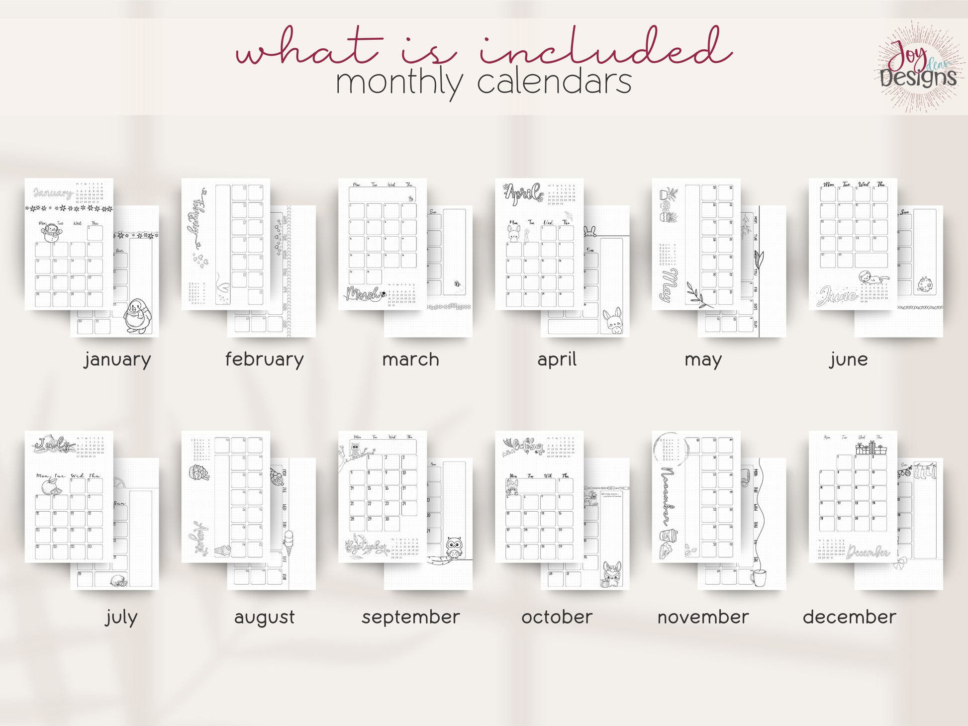 aesthetic bullet journal download pdf 2026 premade dotted planner digital bujo creative planner for women mental health tracking anxiety mood water sleep habit logs monthly themes winter valentines bees easter plants space citrus ice cream owls halloween coffee christmas printable journal in four sizes 6x9 US Letter A4 A5 coloring pages dutch door layouts bleed proof style organization self care routine gift idea