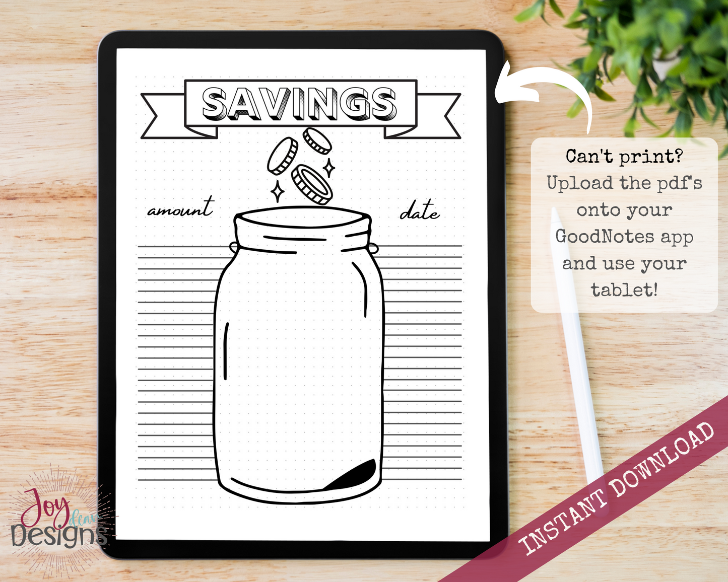 Daily Savings Tracker Bullet Dotted Journal Page Instant Download Printable Planner