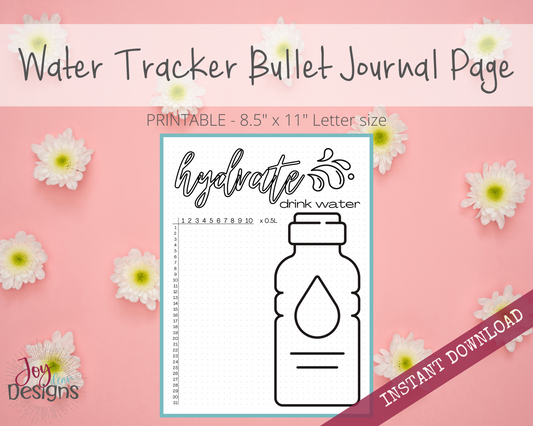 Daily Water Tracker Bullet Dotted Journal Page Instant Download Printable Planner