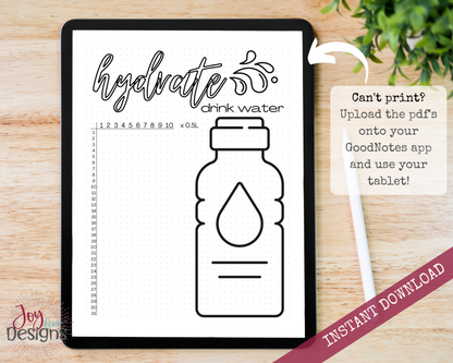 Daily Water Tracker Bullet Dotted Journal Page Instant Download Printable Planner