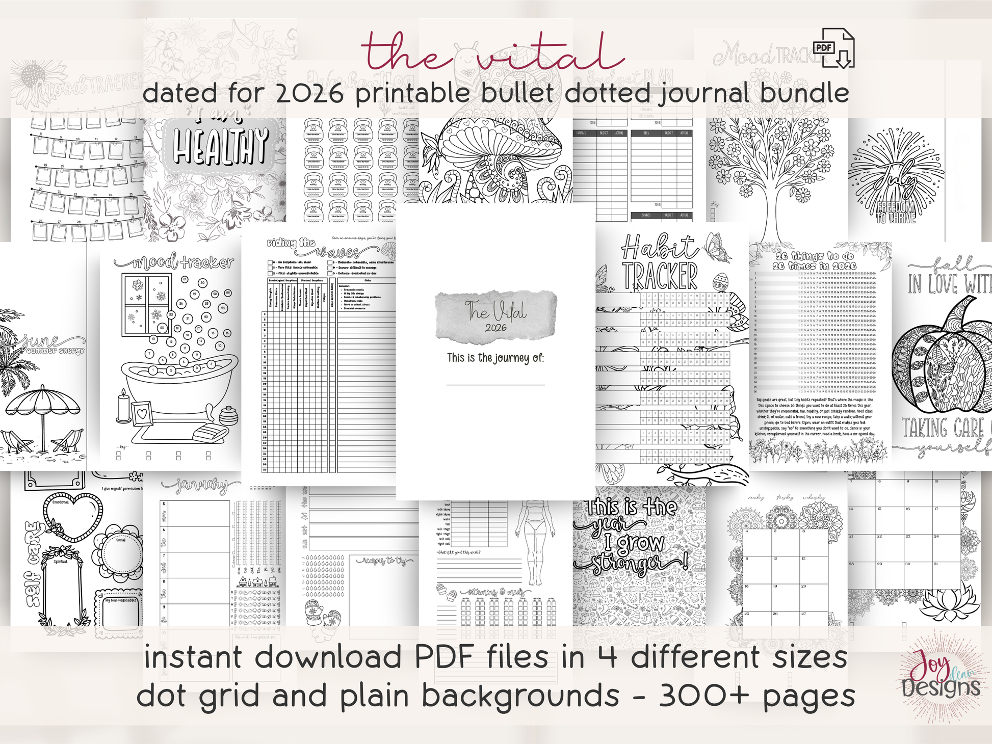 Collage of bullet journal pages with text overlay on a white background