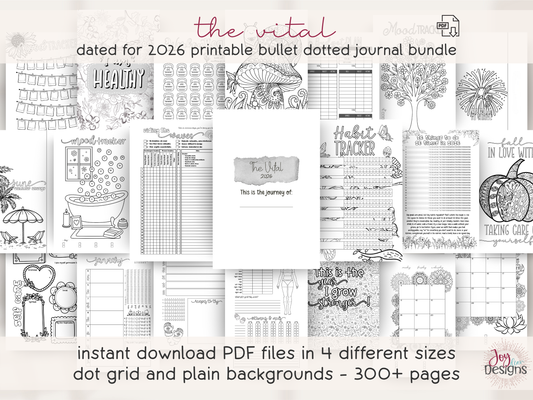 Collage of bullet journal pages with text overlay on a white background