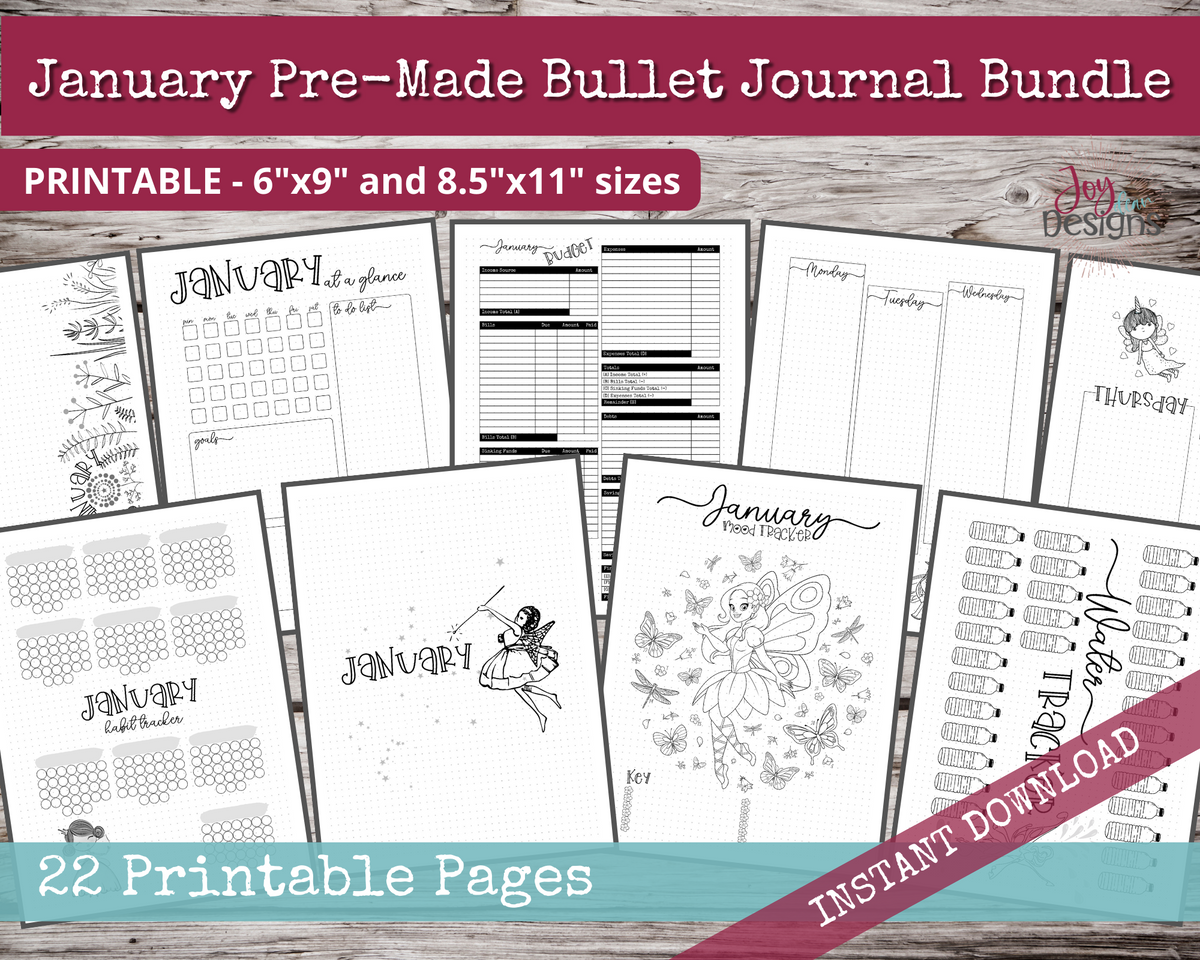January PreMade Bullet Dotted Journal Planner Pages | Instant Download ...