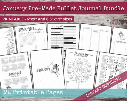 January PreMade Bullet Dotted Journal Planner Pages | Instant Download Printable Planner | Weekly Bujo Inserts Template PDF 2 Sizes