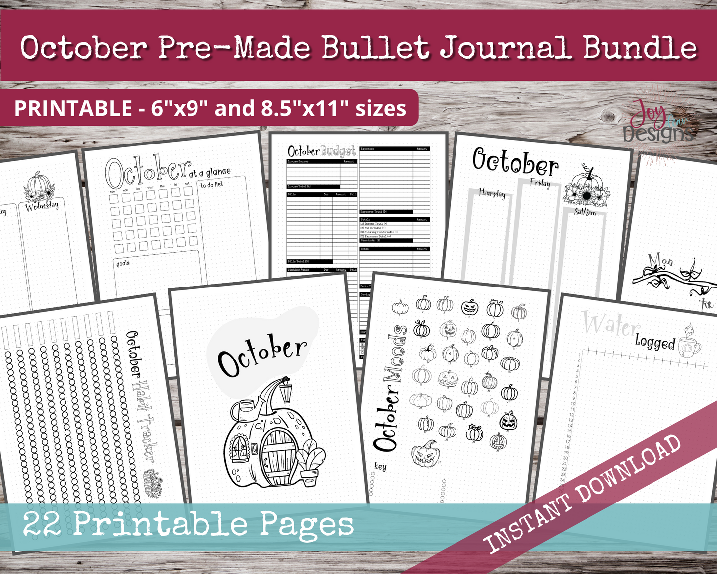 October PreMade Bullet Dotted Journal Planner Pages | Instant Download Printable Planner | Weekly Bujo Inserts Template PDF 2 Sizes