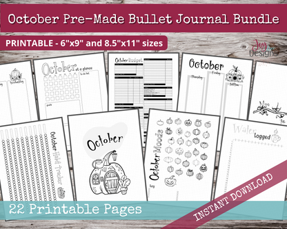 October PreMade Bullet Dotted Journal Planner Pages | Instant Download Printable Planner | Weekly Bujo Inserts Template PDF 2 Sizes