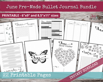 June PreMade Bullet Dotted Journal Planner Pages | Instant Download Printable Planner | Weekly Bujo Inserts Template PDF 2 Sizes