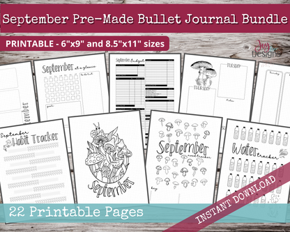 September PreMade Bullet Dotted Journal Planner Pages | Instant Download Printable Planner | Weekly Bujo Inserts Template PDF 2 Sizes