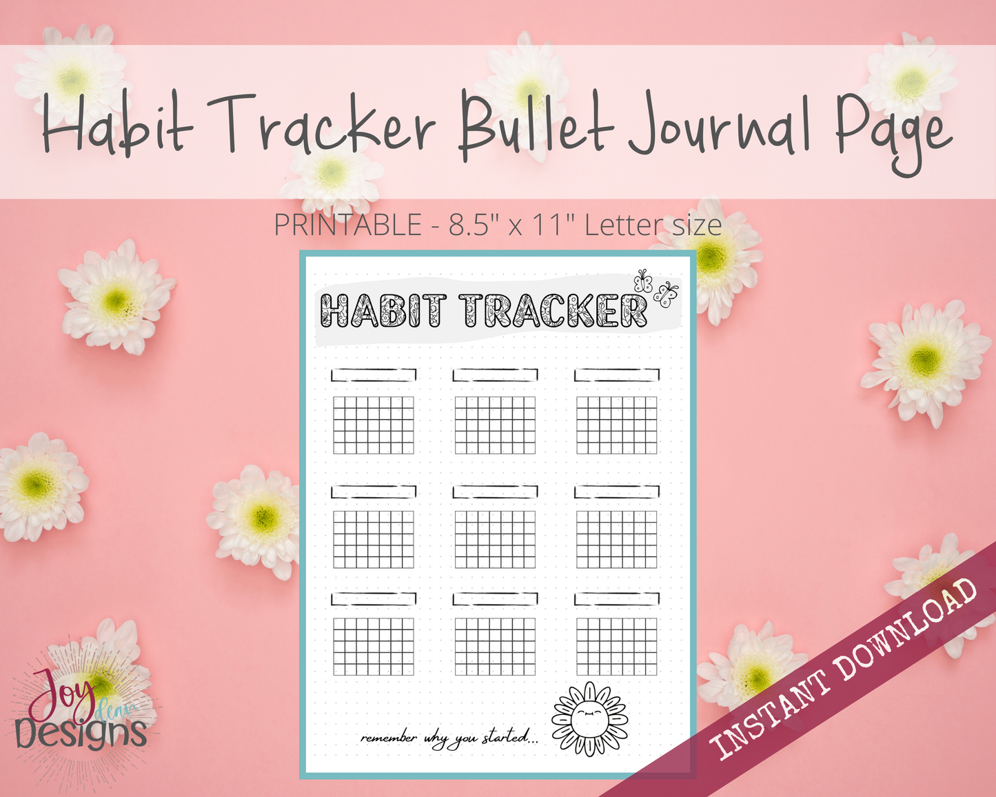 Daily Habit Tracker Bullet Dotted Journal Page Instant Download Printable Planner