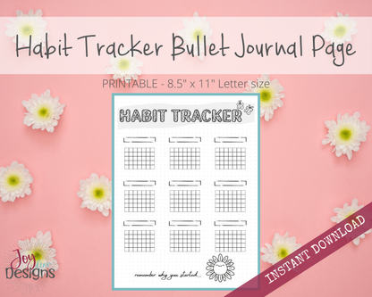 Daily Habit Tracker Bullet Dotted Journal Page Instant Download Printable Planner