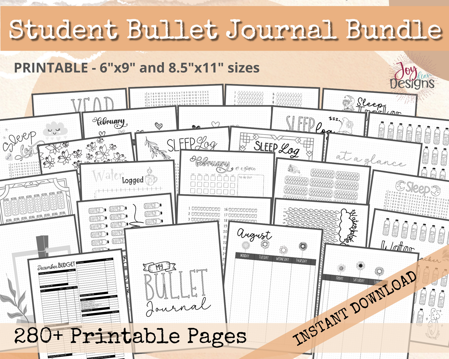 PreMade Student Bullet Dotted Journal Planner Pages | Instant Download Printable Planner | Weekly Bujo Inserts Template PDF 2 Sizes