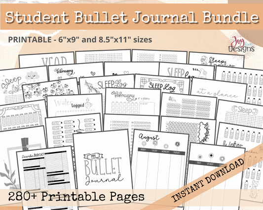 PreMade Student Bullet Dotted Journal Planner Pages | Instant Download Printable Planner | Weekly Bujo Inserts Template PDF 2 Sizes