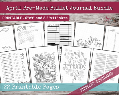 April PreMade Bullet Dotted Journal Planner Pages | Instant Download Printable Planner | Weekly Bujo Inserts Template PDF 2 Sizes