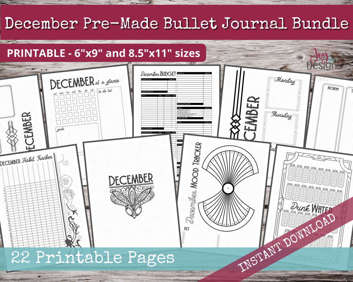 December PreMade Bullet Dotted Journal Planner Pages | Instant Download Printable Planner | Weekly Bujo Inserts Template PDF 2 Sizes