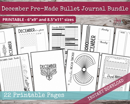 December PreMade Bullet Dotted Journal Planner Pages | Instant Download Printable Planner | Weekly Bujo Inserts Template PDF 2 Sizes