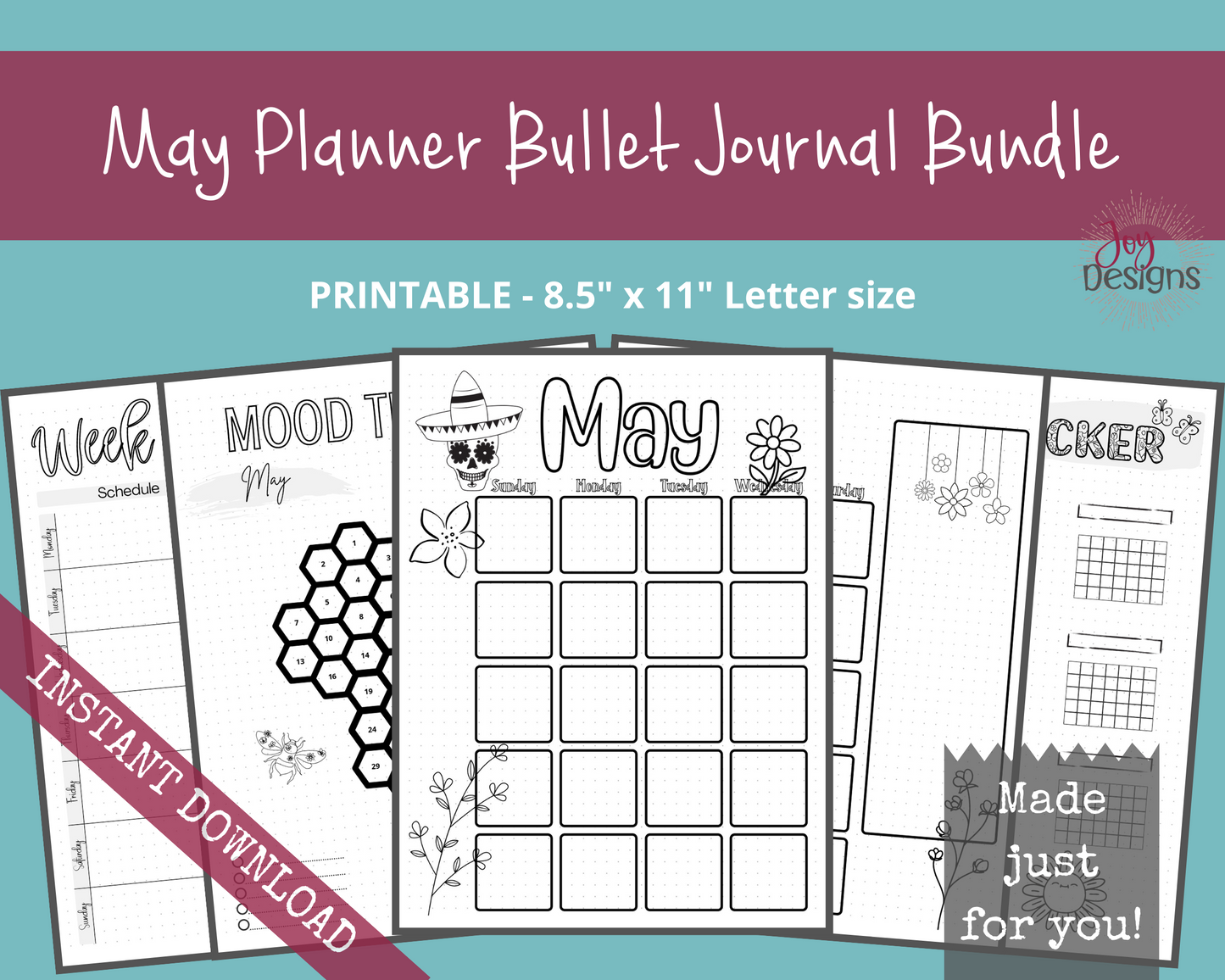 May Pre-Made Bullet Dotted Journal Pages Instant Download Printable Planner Undated