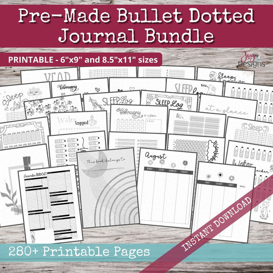 The Elegant: PreMade Bullet Dotted Journal Planner Pages, Instant Download Printable Dotted Planner, Weekly Bujo Inserts Template PDF 2 Sizes