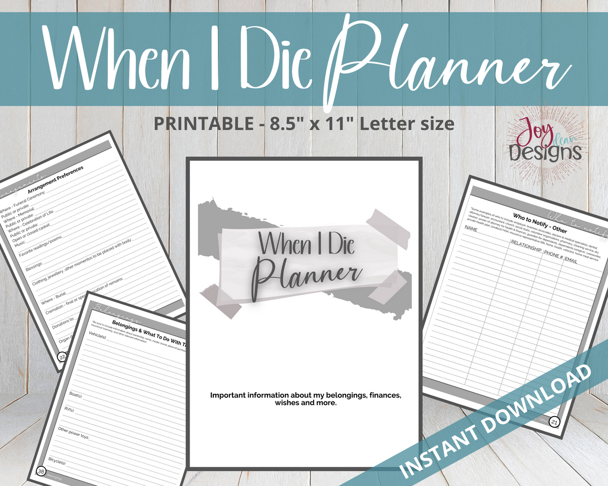 When I Die Book Planner - Organisateur Souhaits Finaux Et Planification Décès Portable