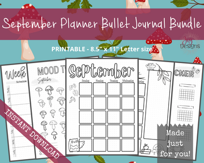 September Pre-Made Bullet Dotted Journal Pages Instant Download Printable Planner Undated