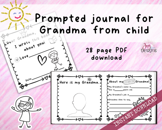 Grandma! I Wrote a Book About You! Awesome Fill in the Blank Book With Prompts for Kids to Fill With Their Own Words: Instant Download Printable