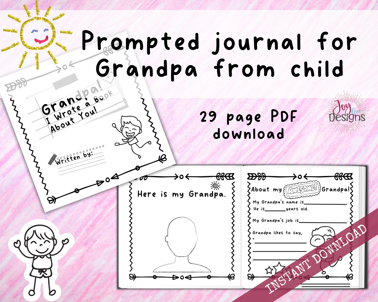 Grandpa! I Wrote a Book About You! Instant Download Printable Fill in the Blank Pages With Prompts for Kids to Fill in for Their Grandfather