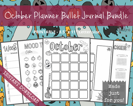 October Pre-Made Bullet Dotted Journal Pages Instant Download Printable Planner Undated