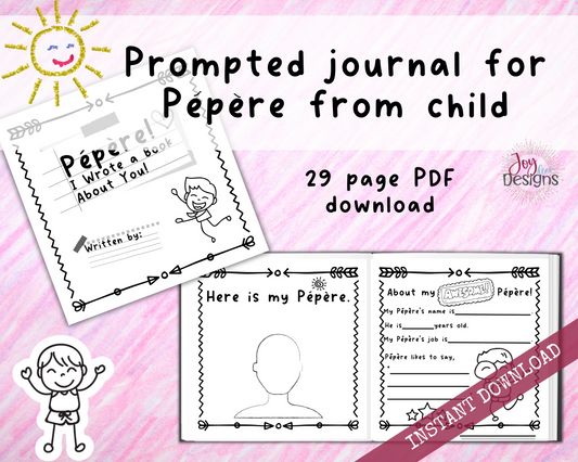 Pepere! I Wrote a Book About You! Instant Download, Printable Fill in the Blank Pages With Prompts for Kids to Fill in for Their Pepere