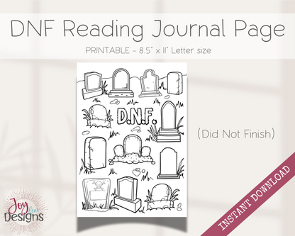 DNF Did Not Finish Graveyard Reading Tracker Journal Page Instant Download Printable Reading Log