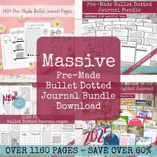 Massive Pre-Made Bullet Dotted Journal Pages Bundle; Instant Download Printable Dotted Planner for 2025. Track Anxiety & Mental Health.