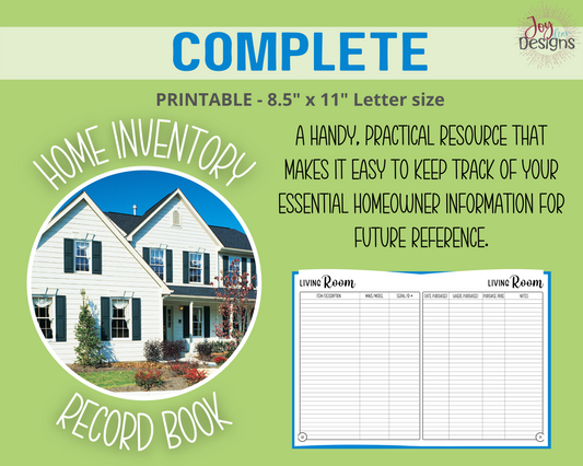 Home Inventory Record Book: Complete Home Inventory and Maintenance System to Keep Track of Personal Property - Digital Instant Download