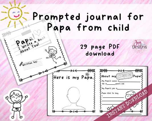 Papa! I Wrote a Book About You! Instant Download, Printable Fill in the Blank Pages With Prompts for Kids to Fill in for Their Papa