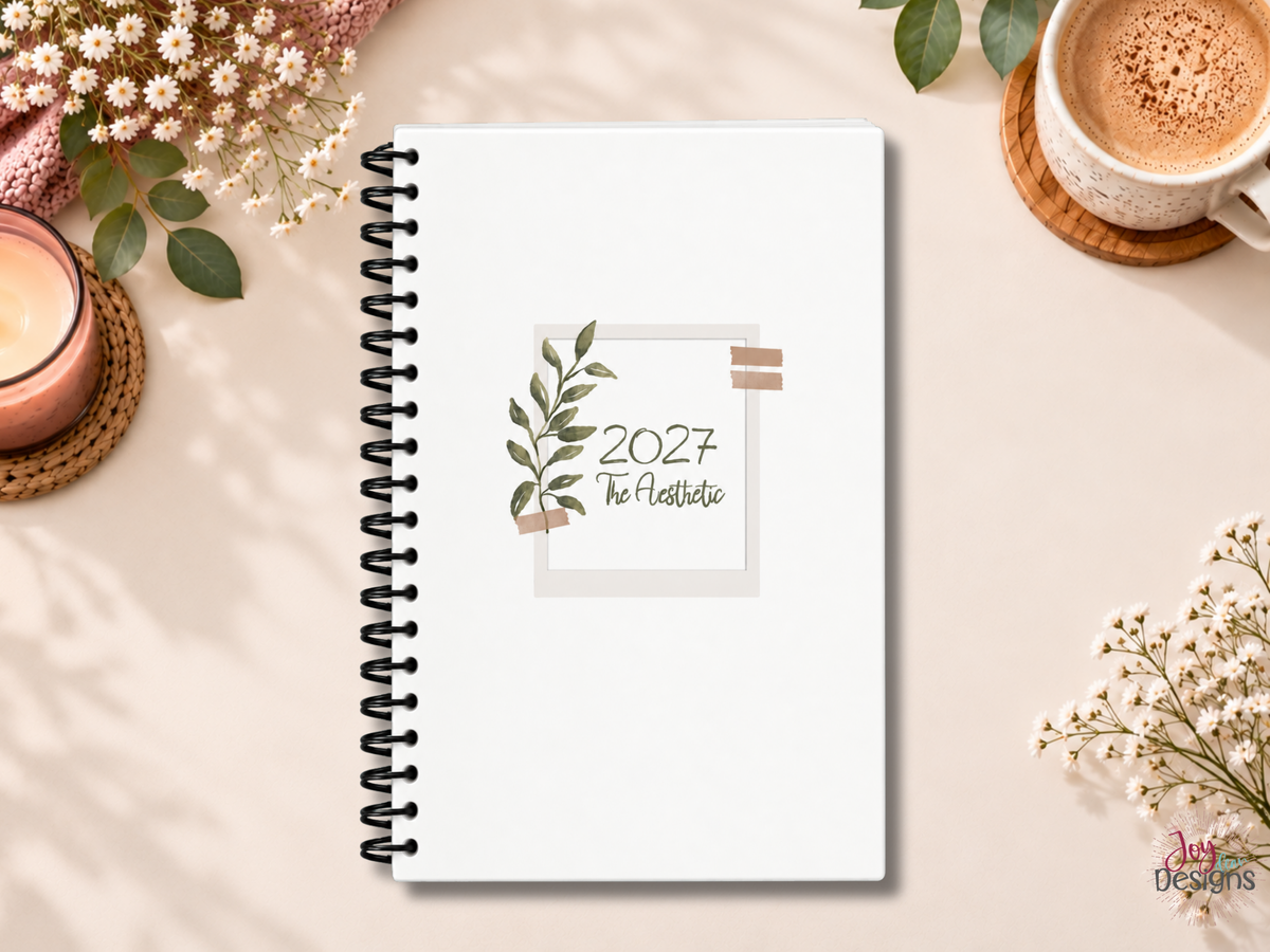 The Aesthetic 2027 premade dotted journal planner with minimalist botanical cover black plastic coil binding and soft matte finish 6x9 inch dated planner with 370 pages for creative planning organization habit tracking mood tracking anxiety tracking self care and daily routines aesthetic stationery gift for women teens students and planner lovers ready made dot grid journal with monthly calendars weekly spreads Dutch door layouts themed trackers coloring pages and blank dotted pages