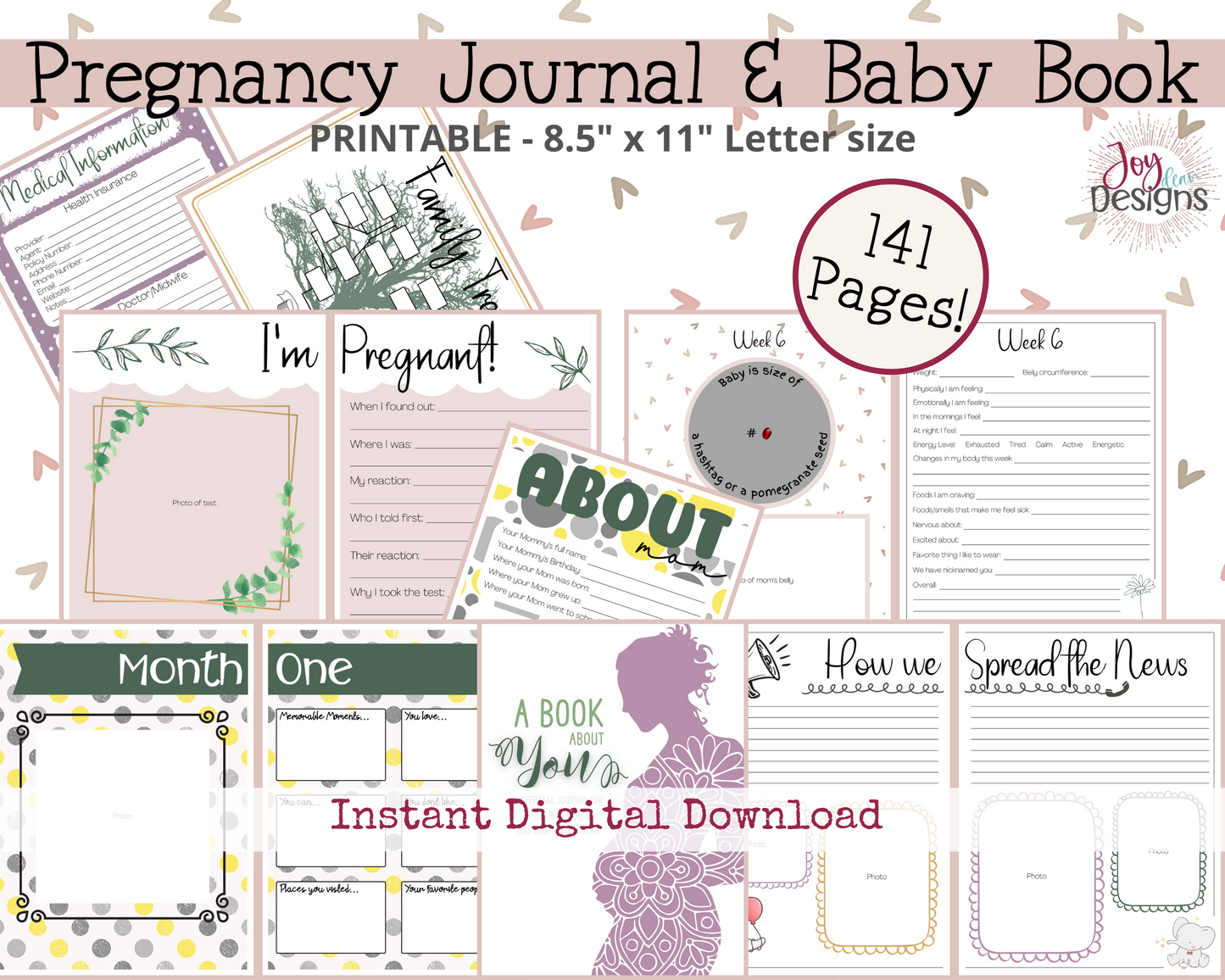 Complete Printable Pregnancy Journal Memory Book to Track From Conception to Baby's First Birthday- Digital Instant Download